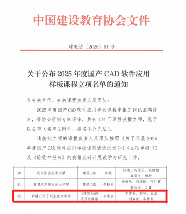 水利建筑工程学院《建筑CAD》项目化教学课程获批国家级样板课程