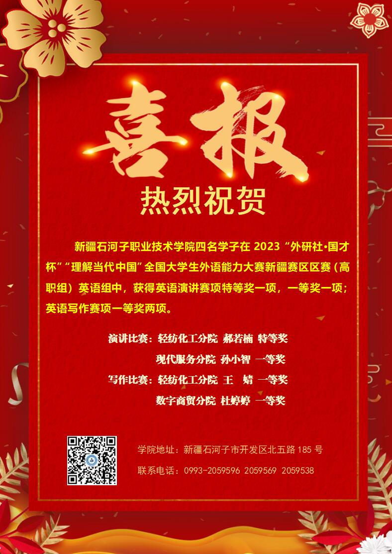 Beat365中文官方网站学子在2023“外研社·国才杯”全国大学生外语能力大赛新疆赛区比赛中喜获佳绩